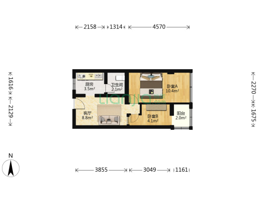 游艺东村 2室1厅1卫 38平方