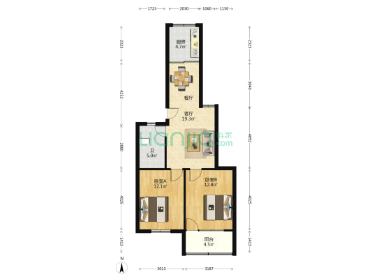 福建省水利厅宿舍 2室1厅1卫 76平方