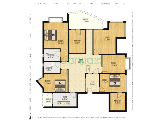 锦江帆影 5室1厅2卫 175平方