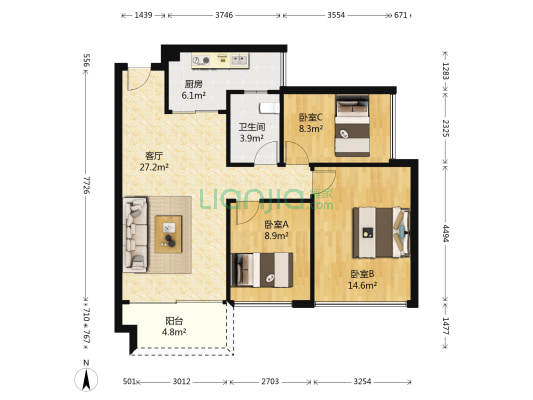 桐林美苑 3室1厅1卫 88平方