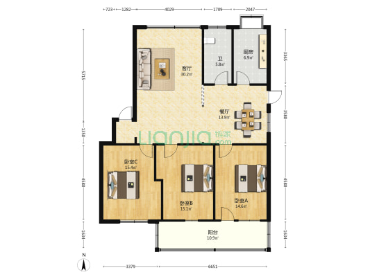 江碧路112号 3室2厅1卫 135平方