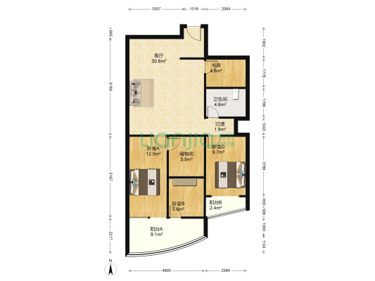 日月大厦 4室1厅1卫 120平方