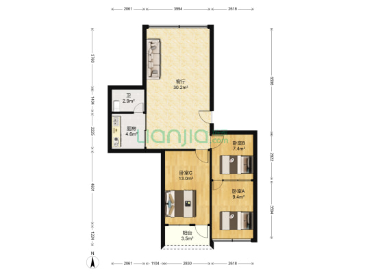祖庙路6号 3室1厅1卫 77平方