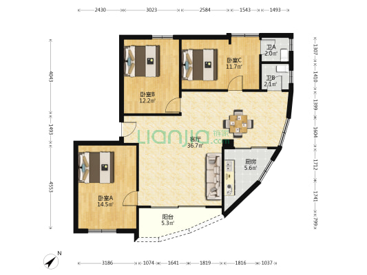 鸿图一街 3室1厅2卫 94平方