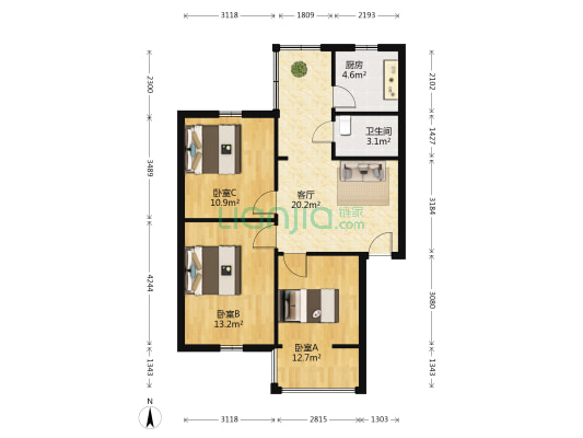 南大街396号 3室1厅1卫 76平方