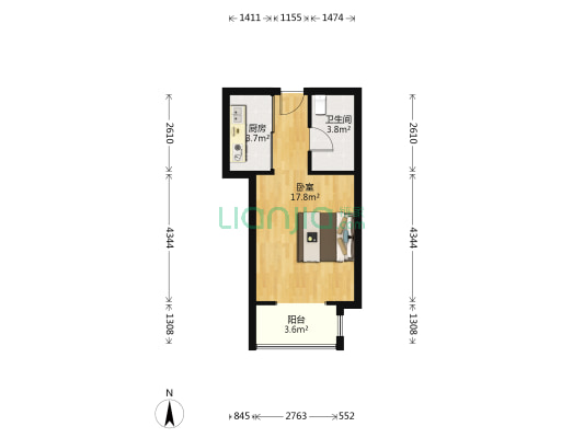 房子是一居，户型方正，没有浪费面积-户型图