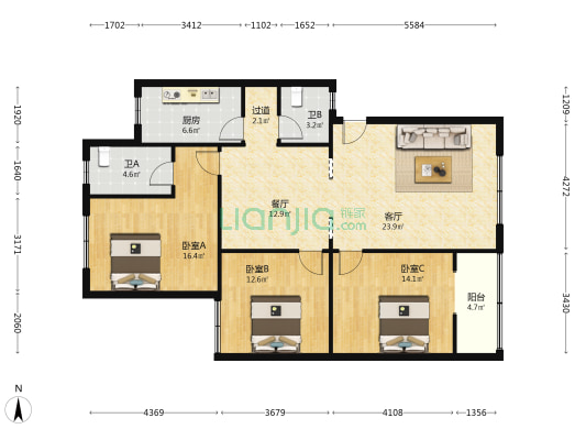 岷山苑 3室2厅2卫 120平方
