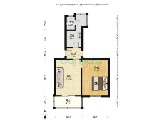 纺织路12号 1室1厅1卫 46平方