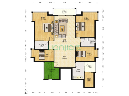沙田东港城 4室2厅2卫 173平方