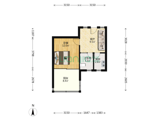 东礁三村 1室1厅1卫 41平方