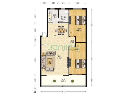 丰和苑小区 2室1厅1卫 136平方