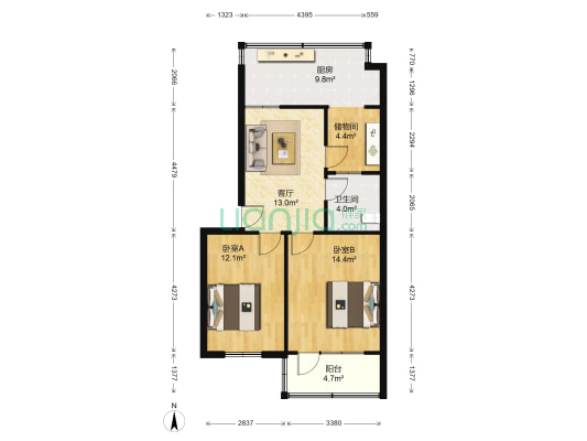 庆丰街23号院 2室1厅1卫 78平方
