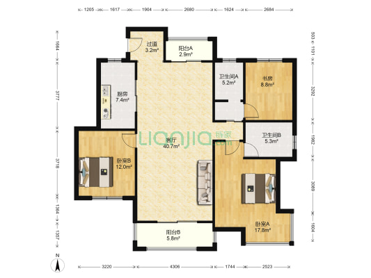 荣盛长河郡 3室1厅2卫 113平方