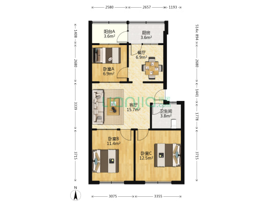 恒联北院 3室2厅1卫 84平方