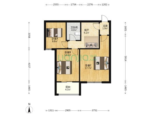 澜郡花园三区 3室1厅1卫 119平方