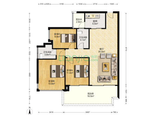 保利宸悦 3室1厅2卫 122平方