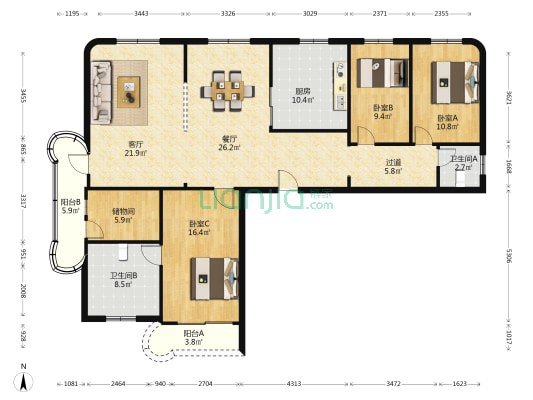 省环境资源厅 3室2厅2卫 175平方