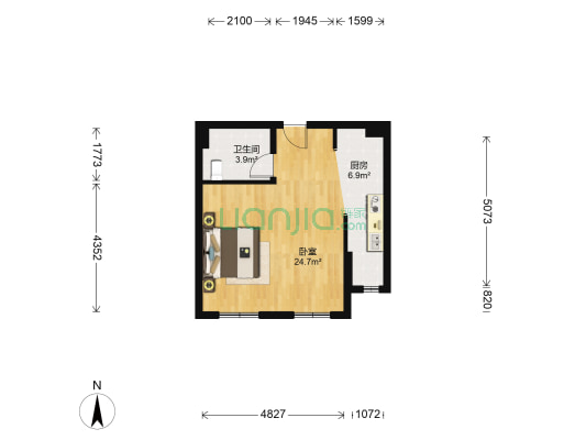 东升江郡 1室0厅1卫 53平方