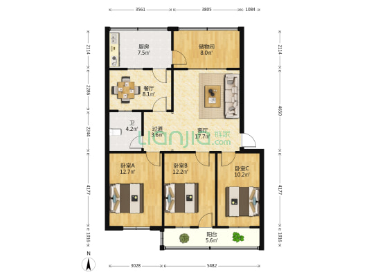大成公司家属院 3室2厅1卫 125平方