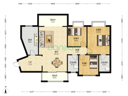 皇庭尚品 3室1厅2卫 119平方