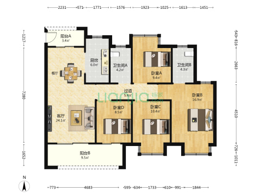 春江国际公馆 4室1厅2卫 128平方