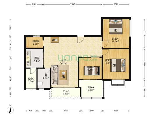 金香林 3室1厅1卫 105平方
