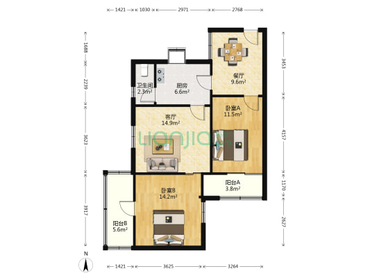 武珞路小学宿舍 2室2厅1卫 78平方