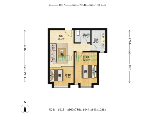 江南邑 2室1厅1卫 68平方