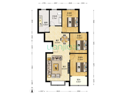 嘉和骏景 3室2厅1卫 110平方