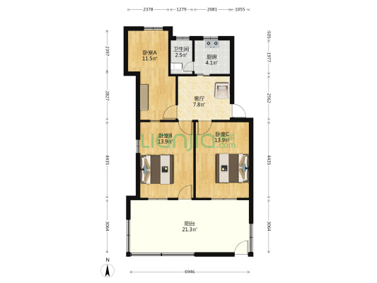 省计算中心宿舍 3室1厅1卫 65平方