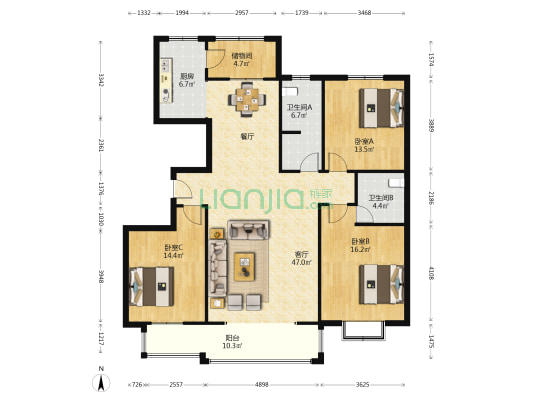 博雅新苑 3室1厅2卫 163平方