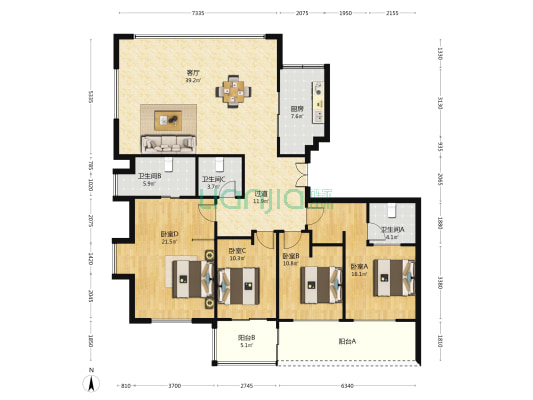 四季悦湖花园 4室1厅3卫 189平方