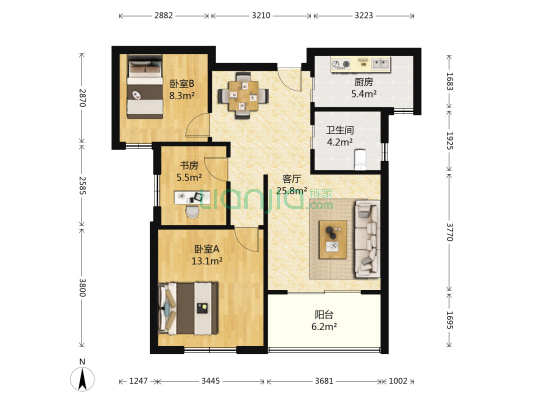 大华锦绣华城爱美颂 3室1厅1卫 79平方