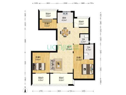 中梁首府 3室1厅2卫 111平方