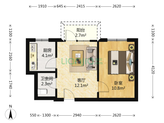 郁林海景花园 1室1厅1卫 44平方