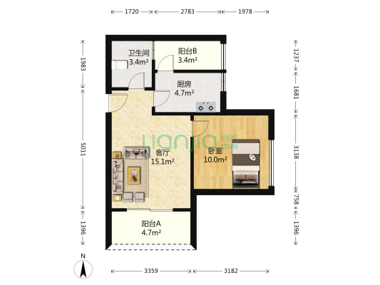 金利大厦 1室1厅1卫 48平方