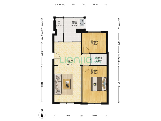 青年路休养所 2室1厅2卫 77平方