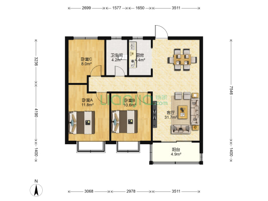 美的阳光城文澜府 3室1厅1卫 97平方