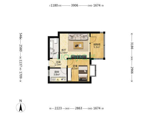五泉文化局家属院 1室1厅1卫 48平方