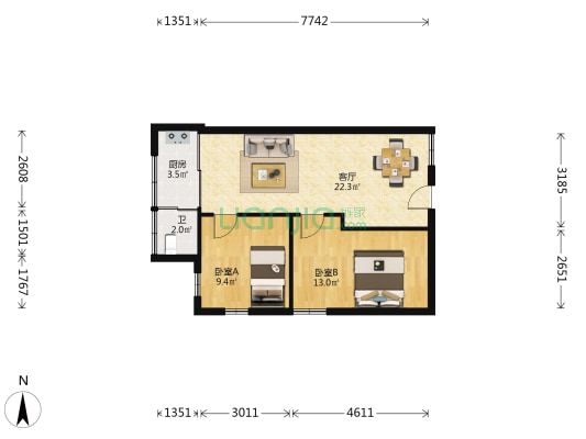 寺右村 2室1厅1卫 60平方