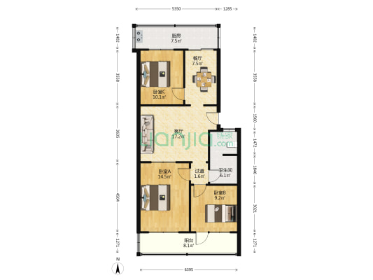 劳动局家属楼 3室2厅1卫 98平方