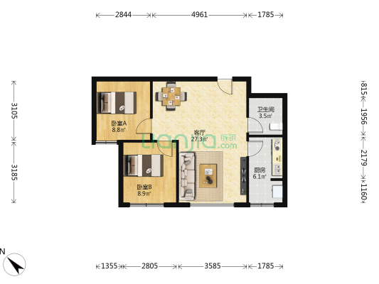 京台嘉苑一区 2室1厅1卫 76平方
