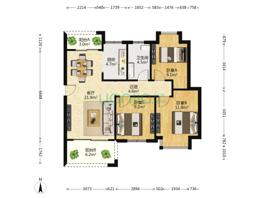 力高御景天城 3室1厅1卫 99平方