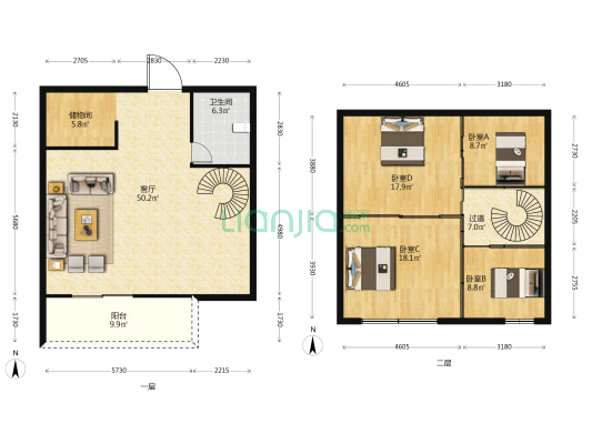 嘉和花苑 4室1厅1卫 96平方