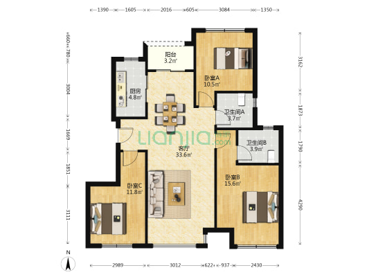 学樘府二期 3室1厅2卫 99平方