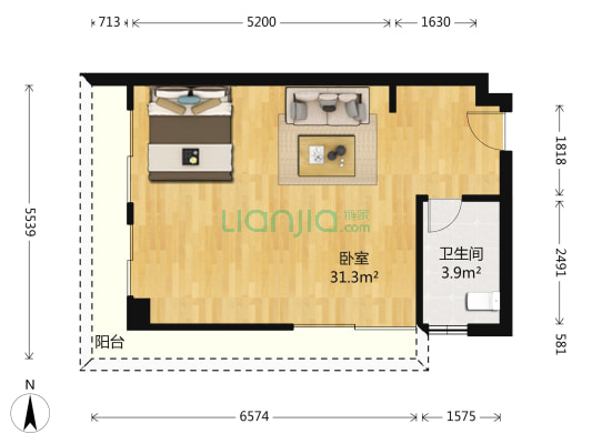 城市理想 1室0厅1卫 58平方