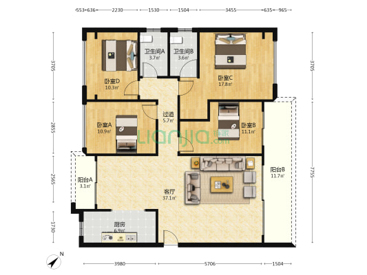 碧桂园江悦湾 4室1厅2卫 148平方