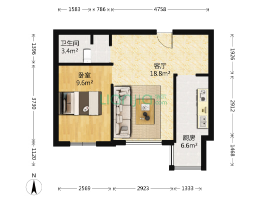 永安城 1室1厅1卫 57平方