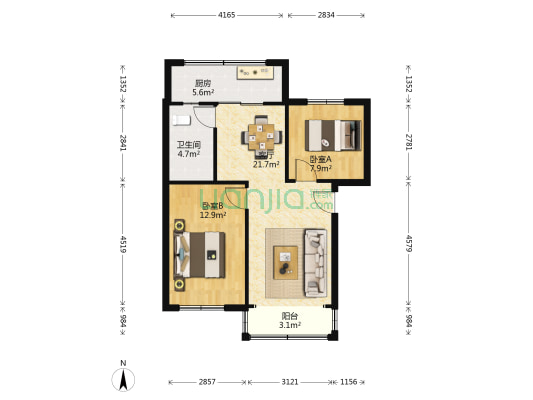 烽火新区 2室1厅1卫 64平方