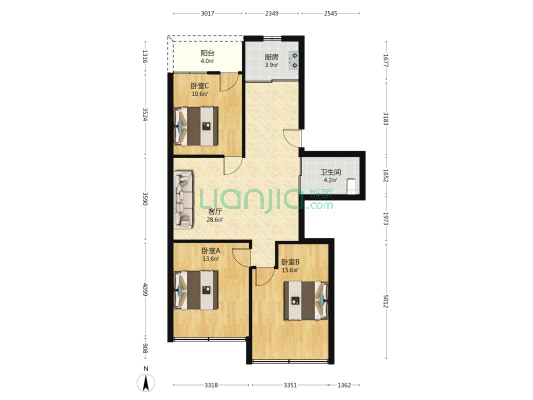 榕组团 3室1厅1卫 96平方